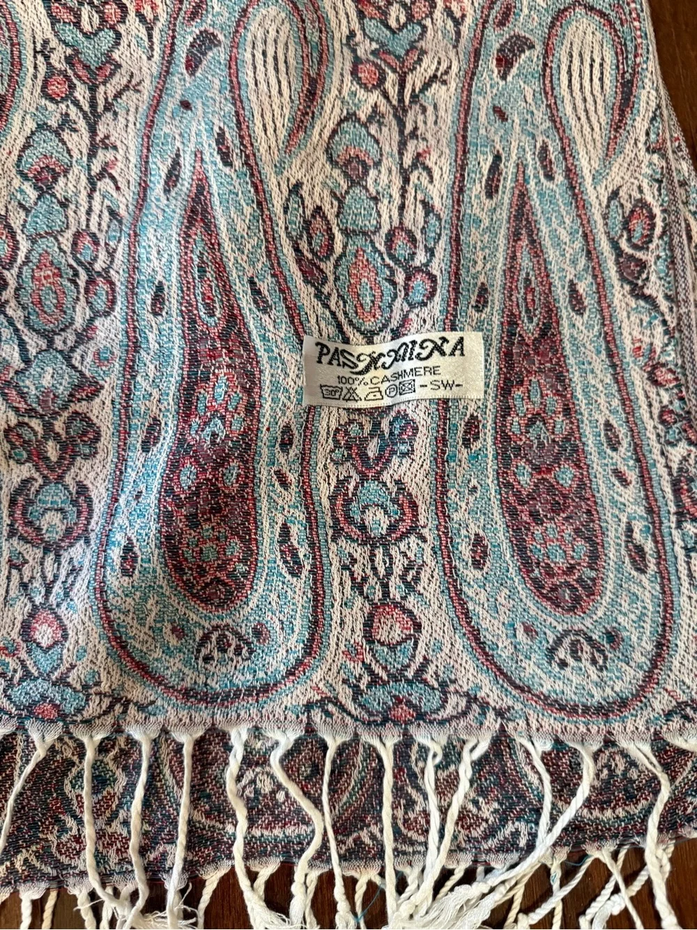 100% Pashmina Paisley Floral Fringe Scarf blue red, Veil, Throw, Wrap